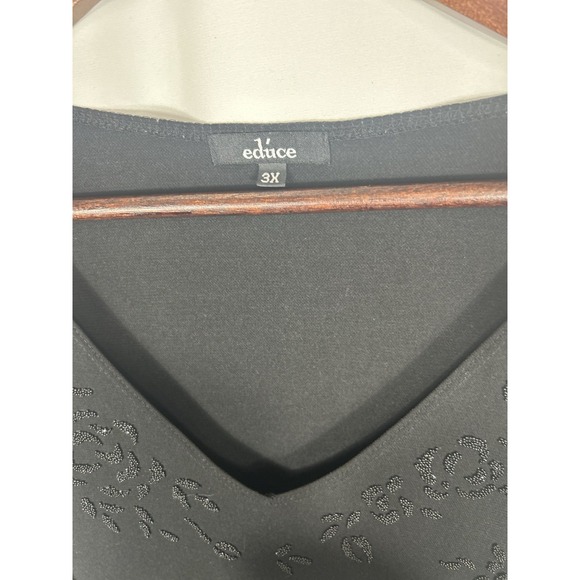 Educe Womens Black Floral Beaded Top Size 3X Stretch Disco Glam Corpcore Femme - Picture 4 of 10